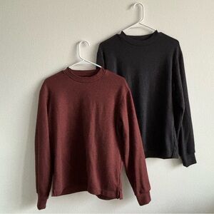 Uniqlo Men's Soft Knitted Fleece Mock Neck Dark Red Gray Sweater, Set of 2, S